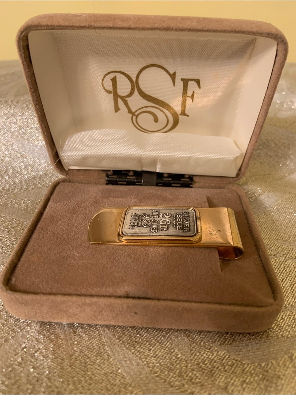 Gold Tone Money Clip or Tie Clip with 999 Silver 2 Gr Ingot Accent